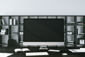 Luxury workplace desktop with empty computer screen