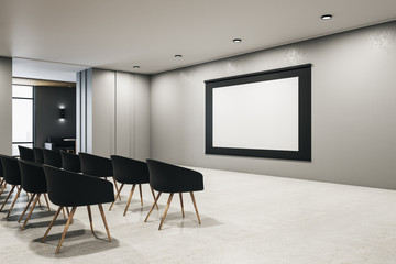 Modern presentation interior room with white and blank screen