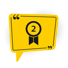 Black Medal icon isolated on white background. Winner achievement sign. Award medal. Yellow speech bubble symbol. Vector Illustration