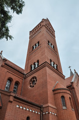 The tower of the Church of St. Simeon and St. Helena, also called the Red Church - the most famous Catholic church in Minsk.