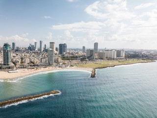 Aerial view of Tel Aviv and sea, Tel-Aviv, Israel.