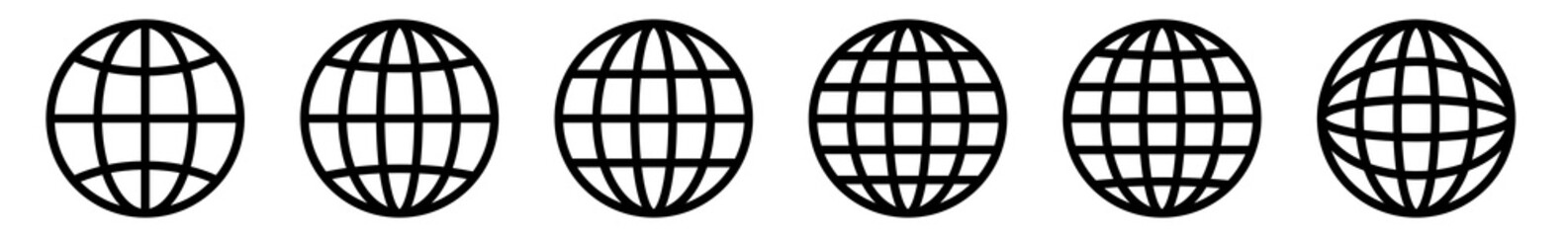 World Icon Black | Earth Illustration | Globe Symbol | Planet Logo | World Wide Web Sign | Isolated | Variations