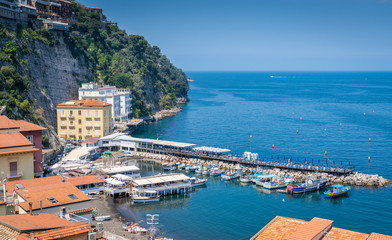 Sunny crowded view of the port at Sorrento, Italy.