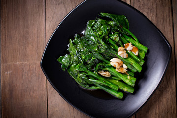 Top view Kale fried in oyster sauce