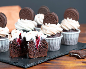 chocolate cupcakes with berry filling