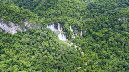 Aerial View at Thi Lo Su waterfall in Umphang Wildlife Sanctuary.  is claimed to be the largest and highest waterfall in northwestern Thailand.
