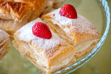 Slices Of Strawberry Cream Puff Pastries