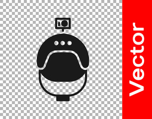 Black Helmet and action camera icon isolated on transparent background.  Vector Illustration