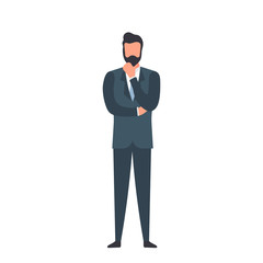 Businessman in a suit isolated on a white background. The man in the suit thought. Vector.