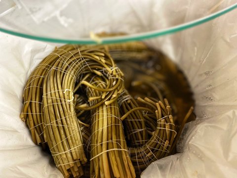 Cheremsha marinated in a barrel. Supermarket. Mobile photo.