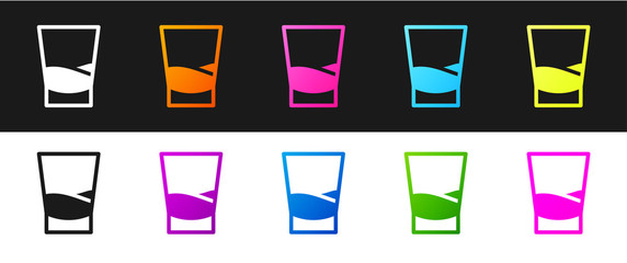 Set Glass of vodka icon isolated on black and white background.  Vector Illustration
