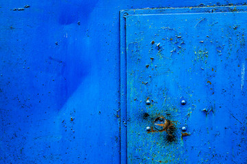 Bright blue rusty metal texture with details