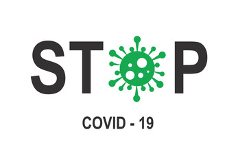 stop covid - 19 logo with green virus icon vector