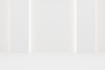 Empty modern, abstract, white room with indirekt lighting from the backwall - gallery or modern interior template, 3D illustration