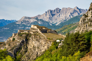 Fototapeta na wymiar Alpine landscape of the French alps, Montgenevre in the Provence Alpes, France