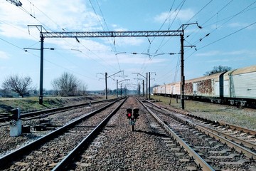 Railroad in rural countryside at sunny spring day
