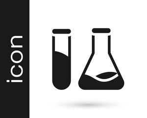 Grey Test tube and flask - chemical laboratory test icon isolated on white background. Laboratory glassware sign.  Vector Illustration