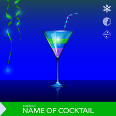 Three-layer cocktail on a blue background