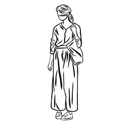 Line drawing of people wearing hygiene face mask or fabric cloth mask for prevent Corona epidemic,pm2.5,pollution,virus,bacteria in the air.New normal.Creative with illustration progress.