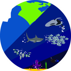 Ocean day icon earth fish illustration