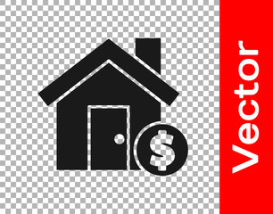 Black House with dollar symbol icon isolated on transparent background. Home and money. Real estate concept.  Vector Illustration
