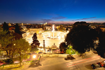 Fototapeta na wymiar Rome. Piazza del Popolo or Peoples square and eternal city of Rome evening view