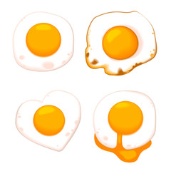 Vector set of different cooked level of fried eggs isolated on white background