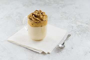 Whipped macau coffee on a napkin.