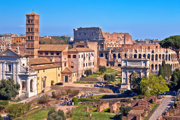 Fototapeta premium Rome. Ancient Forum Romanum landmarks and Colosseum in eternal city of Rome