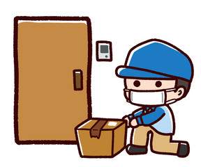 配達員の男性　マスク　玄関　置き配