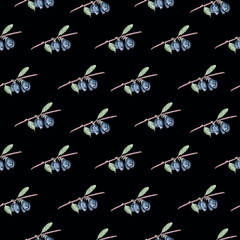 Fototapeta premium Watercolor illustration pattern of honeysuckle berries