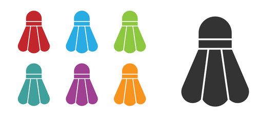 Black Badminton shuttlecock icon isolated on white background. Sport equipment. Set icons colorful. Vector Illustration