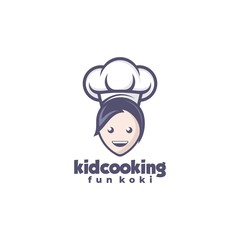 Vector Logo Illustration Kid Cooking Mascot Cartoon Style.