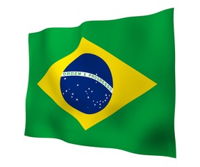 Waving flag of Brazil. Ordem e Progresso. Order and progress. Rio de Janeiro. South America. State symbol. 3d illustration