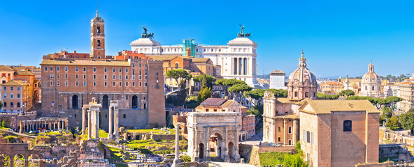 Fototapeta premium Rome. Scenic aerial view over the ruins of the Roman Forum and landmarks of Rome