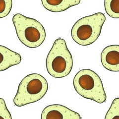Foto op Plexiglas Avocado Naadloze patroon avocado eten decoratie. Vegetarisch lekker natuurlijk. Gezond dieet.