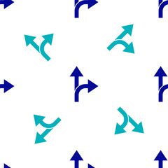Blue Road traffic sign. Signpost icon isolated seamless pattern on white background. Pointer symbol. Isolated street information sign. Direction sign.  Vector Illustration