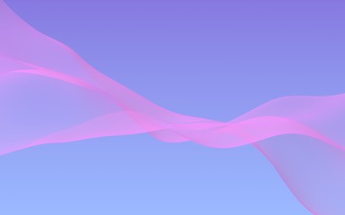 Pink wave on blue sky abstract background. Fluttering pink scarf. Waving on wind pink fabric. 3D illustration