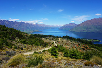 Naklejka na ściany i meble Panoramic view of a mountain lake