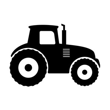 Tractor icon. Black and white vector illustration farm transport.