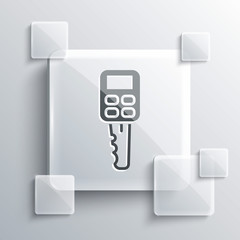 Fototapeta premium Grey Car key with remote icon isolated on grey background. Car key and alarm system. Square glass panels. Vector Illustration