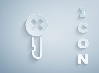 Paper cut Wrong key icon isolated on grey background. Paper art style. Vector Illustration