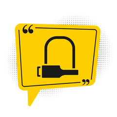 Black Bicycle lock U shaped industrial icon isolated on white background. Yellow speech bubble symbol. Vector Illustration