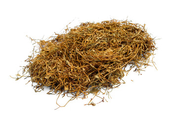 Dried smoking tobacco isolated on a white background.