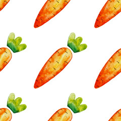 Seamless pattern of carrots. Hand drawn watercolor Illustration on white background. - 347766772