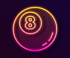 Glowing neon line Billiard pool snooker ball icon isolated on black background.  Vector Illustration