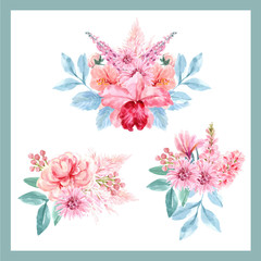 Bouquet design with floral charming concept, watercolor vintage floral illustration.