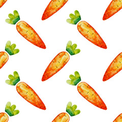 Seamless pattern of carrots. Hand drawn watercolor Illustration on white background. - 347768908