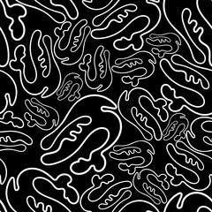 Vector pattern with white lines elements. Abstract seamless pattern on black background. Designs for wallpapers, fabrics, textiles, websites, shops, labels, templates, banners and advertising.