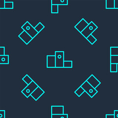 Green line Award over sports winner podium icon isolated seamless pattern on blue background.  Vector Illustration